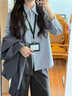 達佳詩(shī)灰色小個(gè)子西裝外套女士短款面試套裝職業(yè)正裝高級休閑西服 深灰色外套 XS  150/76A 曬單實(shí)拍圖