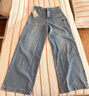 馬登復古淺藍色法工褲水洗直筒垂墜感大口袋闊腿寬松牛仔褲女款春 淺水藍 M 曬單實(shí)拍圖