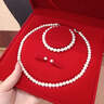 老廟珍珠項鏈淡水珍珠手鏈耳釘三件套女送女友老婆跨年生日禮物 淡水珠素珠套裝 曬單實(shí)拍圖