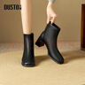 dusto時(shí)裝靴冬季女鞋新款粗跟高跟后拉鏈方頭飾扣002383 黑色 單層 37 曬單實(shí)拍圖