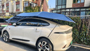 齊選汽車(chē)遮陽(yáng)傘車(chē)頂全自動(dòng)移動(dòng)車(chē)棚車(chē)衣教練車(chē)遮陽(yáng)傘折疊帳篷防曬雨冰 升級半自動(dòng)車(chē)篷【藏青】5*2.3m豪華/大suv 曬單實(shí)拍圖