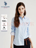 U.S. POLO ASSN.長(cháng)袖襯衫女純色防走光商務(wù)休閑純棉白襯衣春秋通勤翻領(lǐng)女外套上衣 曬單實(shí)拍圖