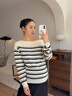 Sellynear孕婦裝春季上衣2026新款時(shí)尚寬松長(cháng)袖一字領(lǐng)條紋針織衫 白底條紋 M 曬單實(shí)拍圖