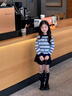 moonkids童裝女童春款毛衣開(kāi)衫韓版2026新款兒童miu系條紋針織衫休閑上衣 10383藍色條紋針織衫 140 cm 曬單實(shí)拍圖