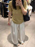 棠暖白色亞麻彎刀褲女2026春夏薄款冰絲高腰休閑褲子慵懶感運動(dòng)闊腿褲 白色常規款 （推薦身高155-165CM ） S 建議（90-105斤）選 曬單實(shí)拍圖