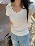 森馬（Semir）短袖T恤女夏季短款V領(lǐng)半開(kāi)襟套頭衫緊身正肩2026上衣109326100046 曬單實(shí)拍圖