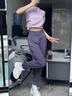 陶芙（taofu）大碼跑步運動(dòng)服套裝女胖MM春夏短袖健身服寬松顯瘦速干透氣訓練服 紫色短袖兩件套（紫褲） L 曬單實(shí)拍圖
