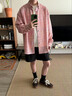 棉之雪美式色織格紋泡泡紗寬松廊形短袖襯衫男設計感小眾ins外套潮 粉色 2XL 【170CM-180CM】 曬單實(shí)拍圖