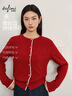 伊芙麗（eifini）伊芙麗復古蕾絲邊拼接針織開(kāi)衫女2025冬季新款圓領(lǐng)休閑百搭毛衫女 紅色 L 曬單實(shí)拍圖