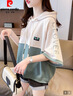 皮爾卡丹（pierre cardin）連帽設計感短袖t恤女夏裝2026新款寬松大碼撞色小個(gè)子短款上衣服 綠色 XL (適合131-150斤) 曬單實(shí)拍圖