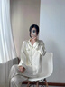 Eresg輕奢品牌真絲睡衣女夏季桑蠶絲長(cháng)袖套裝中年絲綢家居服 氣質(zhì)白(重磅22姆米 L (101-115斤 曬單實(shí)拍圖
