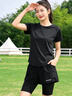 百思絨易打理夏季馬拉松跑步運動(dòng)套裝女短袖寬松大碼mm健身房瑜伽服 曬單實(shí)拍圖