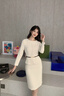 晨芙名媛小香風(fēng)假兩件職業(yè)裝連衣裙女修身氣質(zhì)包臀裙主持人酒店工作服 米色 L 建議100-110斤 曬單實(shí)拍圖