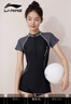 李寧（LI-NING）泳衣女專(zhuān)業(yè)連體平角游泳衣短袖速干保守泳裝LNYT035 黑灰 XL  曬單實(shí)拍圖