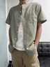 啄木鳥(niǎo)（TUCANO）棉麻短袖襯衫男士夏季中國風(fēng)亞麻休閑襯衣純色薄款小立領(lǐng)男裝上衣 灰綠色 XL 【建議145-163斤】 曬單實(shí)拍圖