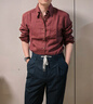 FULL MONTY【純亞麻暗扣領(lǐng)】男士襯衣寬松磚紅色休閑長(cháng)袖襯衫26年春夏新款 磚紅色10157 L 曬單實(shí)拍圖
