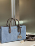 MICHAEL KORS 邁克高仕 MK【春夏新品】Scarlett 女士超小號橫版手提包 牛仔藍/深棕色 416 迷你 曬單實(shí)拍圖