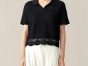 鄂爾多斯1980【重工蕾絲針織衫】26夏季蠶絲手鉤花挑洞女短袖新品 黑 S 160/80A 曬單實(shí)拍圖