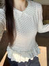 甜美少女感撞色波點(diǎn)娃娃領(lǐng)內搭打底衫女韓系百搭花邊長(cháng)袖T恤上衣 杏色 S 曬單實(shí)拍圖
