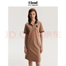 ELAND連衣裙 女夏季美式復古刺繡POLO領(lǐng)連衣裙女EEOMD47T1I 淺卡其 160 曬單實(shí)拍圖