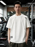 貴色高端美式重磅拼接短袖T恤男夏季新款潮牌寬松圓領(lǐng)休閑體恤男 白色 L  適合130-150斤 曬單實(shí)拍圖