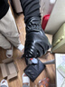 者也 加絨加厚防寒保暖手套 PU皮珊瑚絨 三道筋款 男女秋冬季 黑色 均碼 曬單實(shí)拍圖