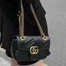 古馳（GUCCI）女包Marmont馬蒙牛皮鏈條單肩包GG經(jīng)典斜挎包女士七夕情人節禮物 小號 黑色 22cm 酷奇女包 曬單實(shí)拍圖