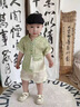 G.duck小黃鴨童裝嬰兒分體套裝夏季嬰幼兒童漢服夏天周歲衣服新中式唐裝 綠色 100 （建議身高90cm 3-4歲）cm 曬單實(shí)拍圖