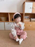 G.duck寶寶套裝春秋款碎花洋氣娃娃領(lǐng)襯衫刺繡背帶褲兩件套春季嬰兒衣服 米白色 80 cm 曬單實(shí)拍圖