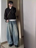 普戈斯230斤胖子闊腿牛仔褲男加肥加大碼寬松百搭休閑褲秋冬潮直筒長(cháng)褲 復古藍 3XL 160-180斤 曬單實(shí)拍圖