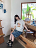 棉致純棉貓咪印花短袖t恤女夏季新款打底衫潮流寬松半袖設計感衣服 02103白灰色【高品質(zhì)】 L 100-115斤 曬單實(shí)拍圖