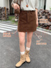 浪莎秋冬咖色半身裙女燈芯絨短裙小個(gè)子棕色高腰A字包臀裙子半裙 曬單實(shí)拍圖