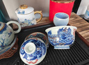 承韻尚樽景德鎮三才蓋碗純手工青花醒獅茶碗陶瓷功夫茶具敬茶碗道收藏臻品 青花醒獅-小壓手杯4件套簡(jiǎn)裝 曬單實(shí)拍圖