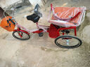 老年人腳踏雙人代步三輪車(chē)成人人力腳踩腳蹬三輪車(chē)輕便帶娃自行車(chē) 紅色 雙鏈條+減震前叉 曬單實(shí)拍圖
