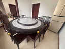帕佑新中式實(shí)木餐桌椅組合帶轉盤(pán)電磁爐圓形餐桌家用10人高檔酒店飯桌 紫檀色搭配雪山白巖板 1.2米桌+4椅子+包邊轉盤(pán) 曬單實(shí)拍圖