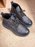 奧康馬丁靴男春季新款側拉鏈高幫防滑皮鞋男士厚底增高休閑工裝靴男 墨玉黑 41 曬單實(shí)拍圖