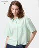 優(yōu)衣庫合作款/女裝牛津紡箱型條紋襯衫/短袖襯衣484850 52 翠綠色 L 曬單實(shí)拍圖