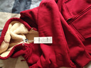 班尼路（Baleno）酒紅色連帽羊羔毛外套女本命年馬年加絨厚保暖開(kāi)衫衛衣女裝上衣服 曬單實(shí)拍圖