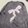紅袖（hopeshow）蝴蝶結提花針織衫2025冬季新款女裝亮片刺繡圓領(lǐng)寬松休閑百搭毛衣 煙灰056 L 曬單實(shí)拍圖