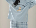 歐迪芬女士睡衣女100%棉可愛(ài)小熊純棉長(cháng)袖圓領(lǐng)套頭可外穿家居服藍色XL 曬單實(shí)拍圖