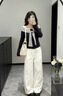妍莉芬（yanlifen）韓系搭配一整套裝女2026春季新款學(xué)院風(fēng)假兩件上衣闊腿長(cháng)褲兩件套 藏青色上衣+白色長(cháng)褲套裝 M 45/55kg 曬單實(shí)拍圖