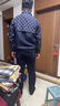 比音勒芬春秋季男士時(shí)尚菱格復古老花拼接連帽夾克柔軟休閑外套百搭 35深藍 L 曬單實(shí)拍圖