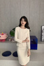 晨芙名媛小香風(fēng)假兩件職業(yè)裝連衣裙女修身氣質(zhì)包臀裙主持人酒店工作服 米色 L 建議100-110斤 曬單實(shí)拍圖