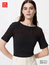 優(yōu)衣庫女裝羅紋船領(lǐng)T恤/五分袖26春夏新款483467 09 黑色 M 曬單實(shí)拍圖