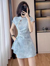 SNOWTREE新中式改良旗袍套裝連衣裙夏季2026新款女裝修身顯瘦氣質(zhì)兩件套 藍色 M (建議95-105斤) 曬單實(shí)拍圖