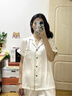 Eresg輕奢品牌真絲睡衣女夏季長(cháng)袖兩件套桑蠶絲絲綢新款家居服 米白綠邊【19姆米】-短袖長(cháng)褲 XL 170 曬單實(shí)拍圖