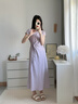尚靜綁帶收腰顯瘦短袖連衣裙女2026夏季新款棉質(zhì)法式氣質(zhì)優(yōu)雅長(cháng)裙女 風(fēng)信紫 M 曬單實(shí)拍圖