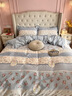 紅豆（Hodo）A類(lèi)公主風(fēng)水洗棉床上四件套雙層紗全棉純棉花邊被套床單三件套 青花瓷 【水洗棉面料 親膚裸睡】 1.8m四件套 床單款 -被套200*230cm 曬單實(shí)拍圖