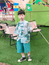 G.duck童裝漢服男童夏季套裝新中式唐裝兒童新款男孩古裝表演服中國風(fēng) 綠色中式山水a(chǎn)oeegqc 120碼建議5~6歲【110-120】cm 曬單實(shí)拍圖