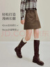 茵曼麂皮絨復古短裙2025秋女裝新款高腰顯瘦A字半身裙 深咖啡 L 曬單實(shí)拍圖